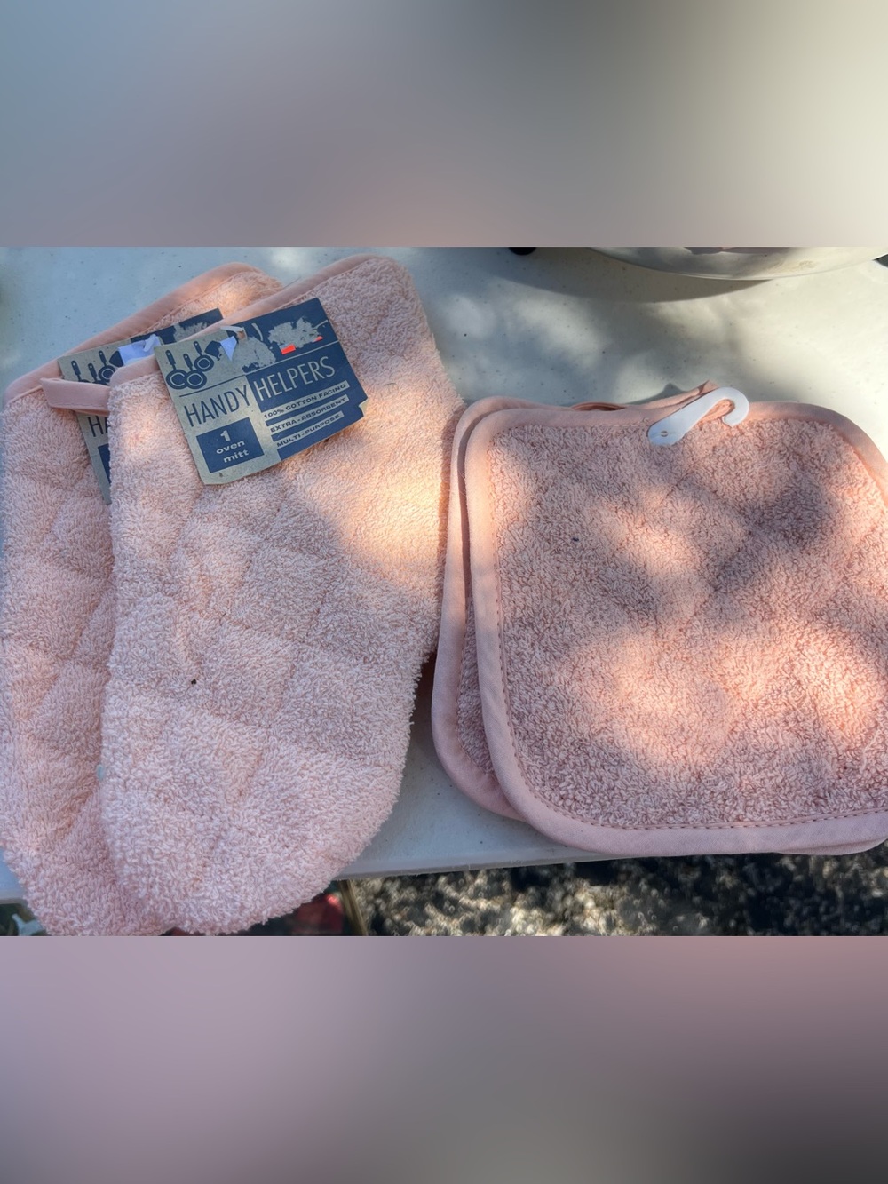 Pink Cotton Oven Mitt & Potholder Set